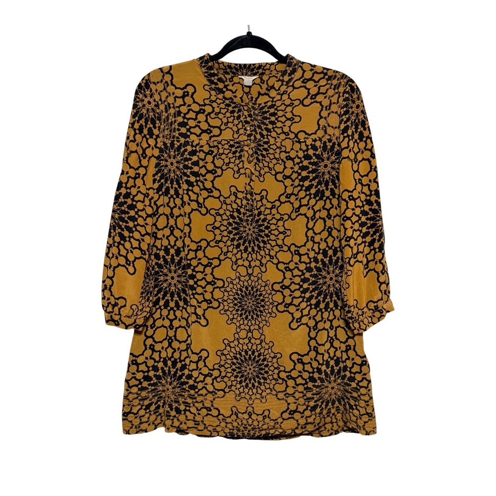 Fossil Retro 70s‎ 100% Silk Floral Tunic Womens L Boho Chic Casual Elegance